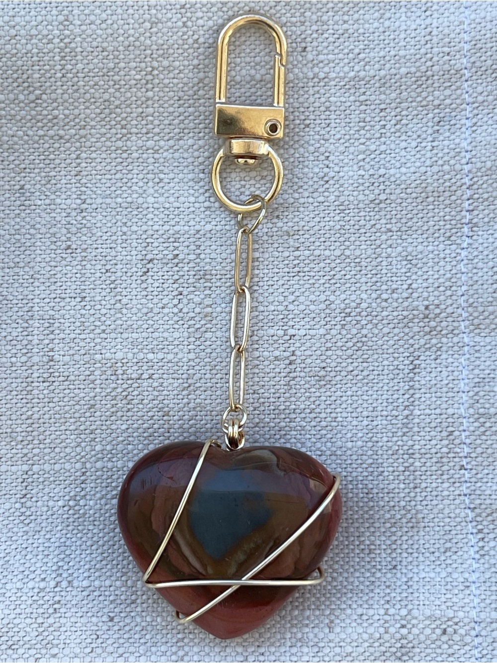 Polychrome Jasper Heart Bag Charm Gold Green Orange